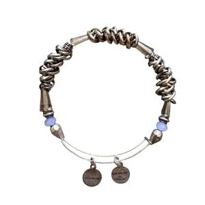 Alex and Ani Silver Tone Coiled Wire Expandable Bangle Lavender Accents Bracelet